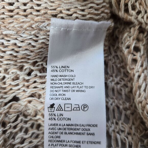 Tommy Bahama Tunic Top Open Knit Crochet M Tan Linen Minimalist Cover Up V Neck - Picture 9 of 12